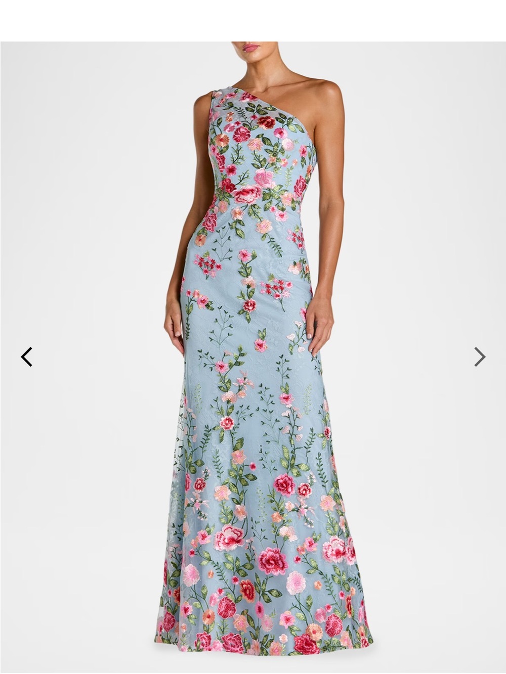 Mac Duggal One-Shoulder Sky Blue Floral Evening Gown